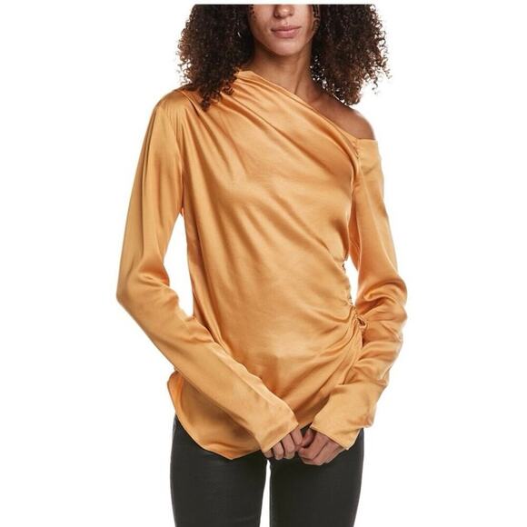 A.L.C NWT Jaime Ruched One Shoulder Top in Tawny/Gold Size 10 - Picture 1 of 14
